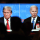 Image: People watch the CNN presidential debate between President Joe Biden and former President Donald Trump